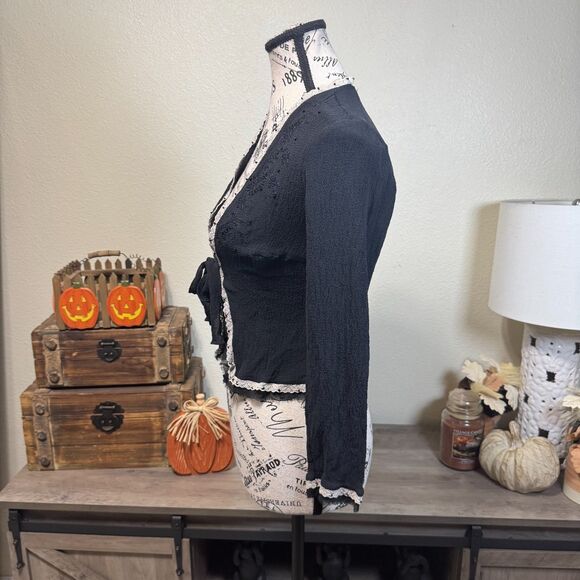 Y2K The Limited Silk Tie Front Embroidered Lace Blouse XS Fairy Romantic Whimsy - Picture 4 of 9